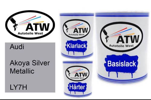 Audi, Akoya Silver Metallic, LY7H: 1L Lackdose + 1L Klarlack + 500ml Härter - Set, von ATW Autoteile West.